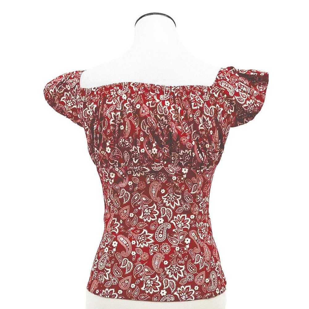 NWT Red Paisley Pinup Peasant Top - Picture 4 of 4